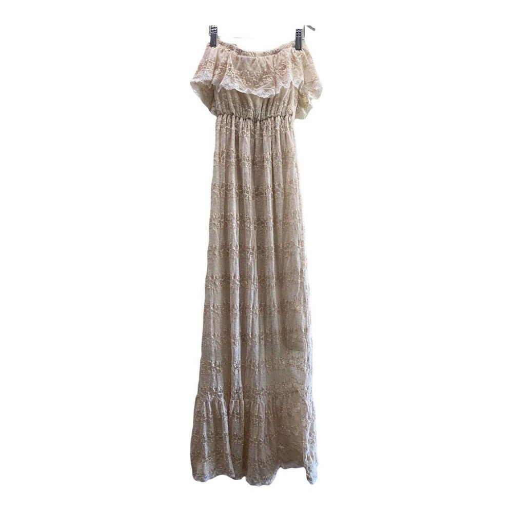 The Buckle Daytrip Lace Off Shoulder Maxi Dress Sleeveless Beige Lined Size XS